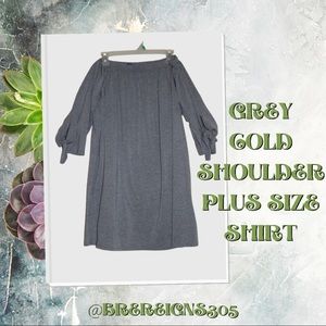 🌻 Grey Cold Shoulder Plus Size Shirt Dress